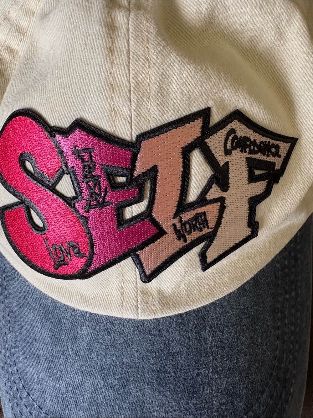 Source Unknown Cream Baseball Cap with Pink & Tan Graffiti Patch